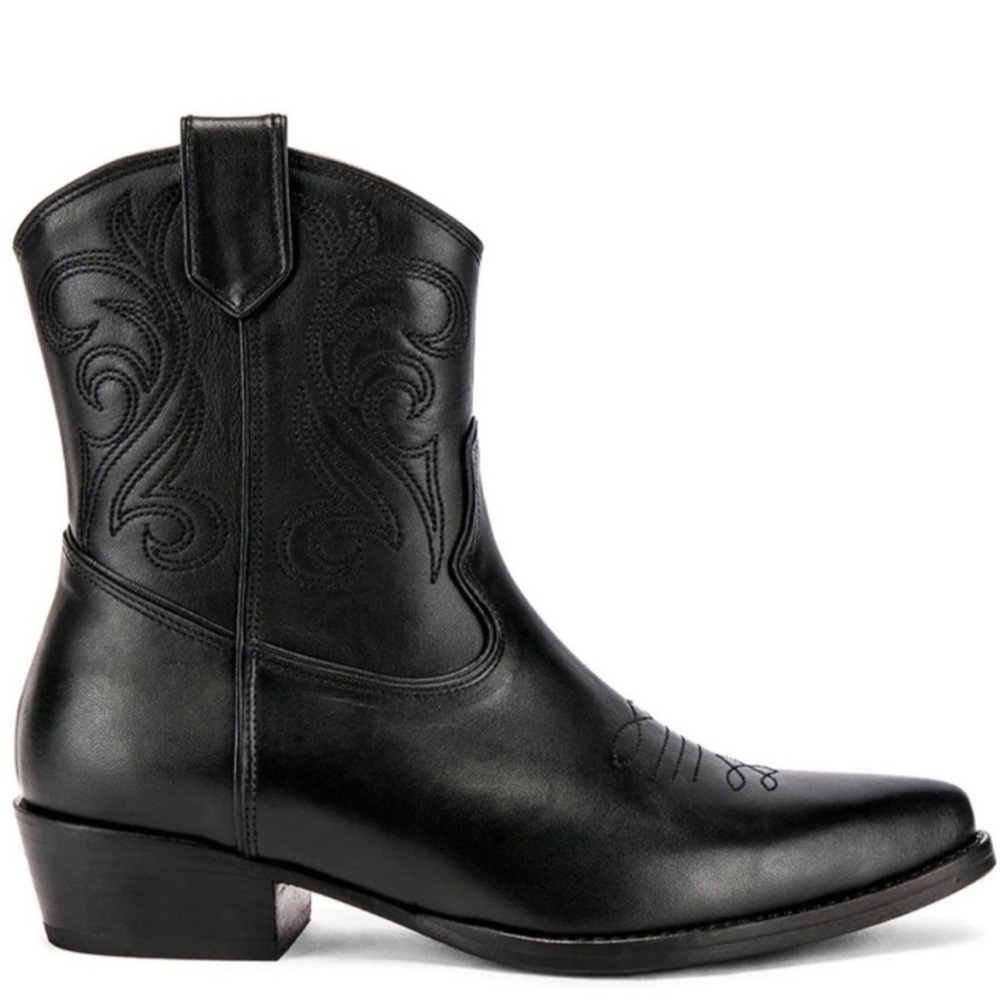 Anine Bing Black Leather Western Short Shaft Heeled Boots size 40